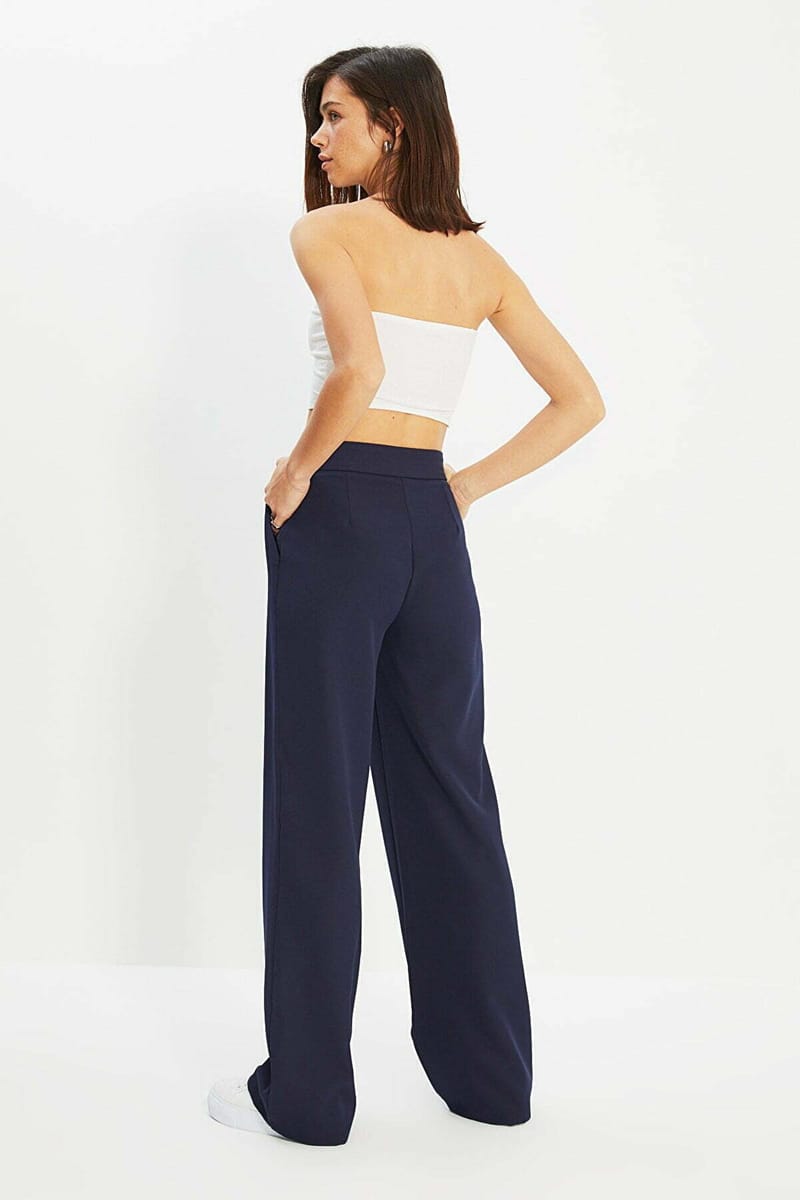Navy Straight Blue Wide Leg Women's Pants Navy Straight Blue Wide Leg Women's Pants - Trousers 43