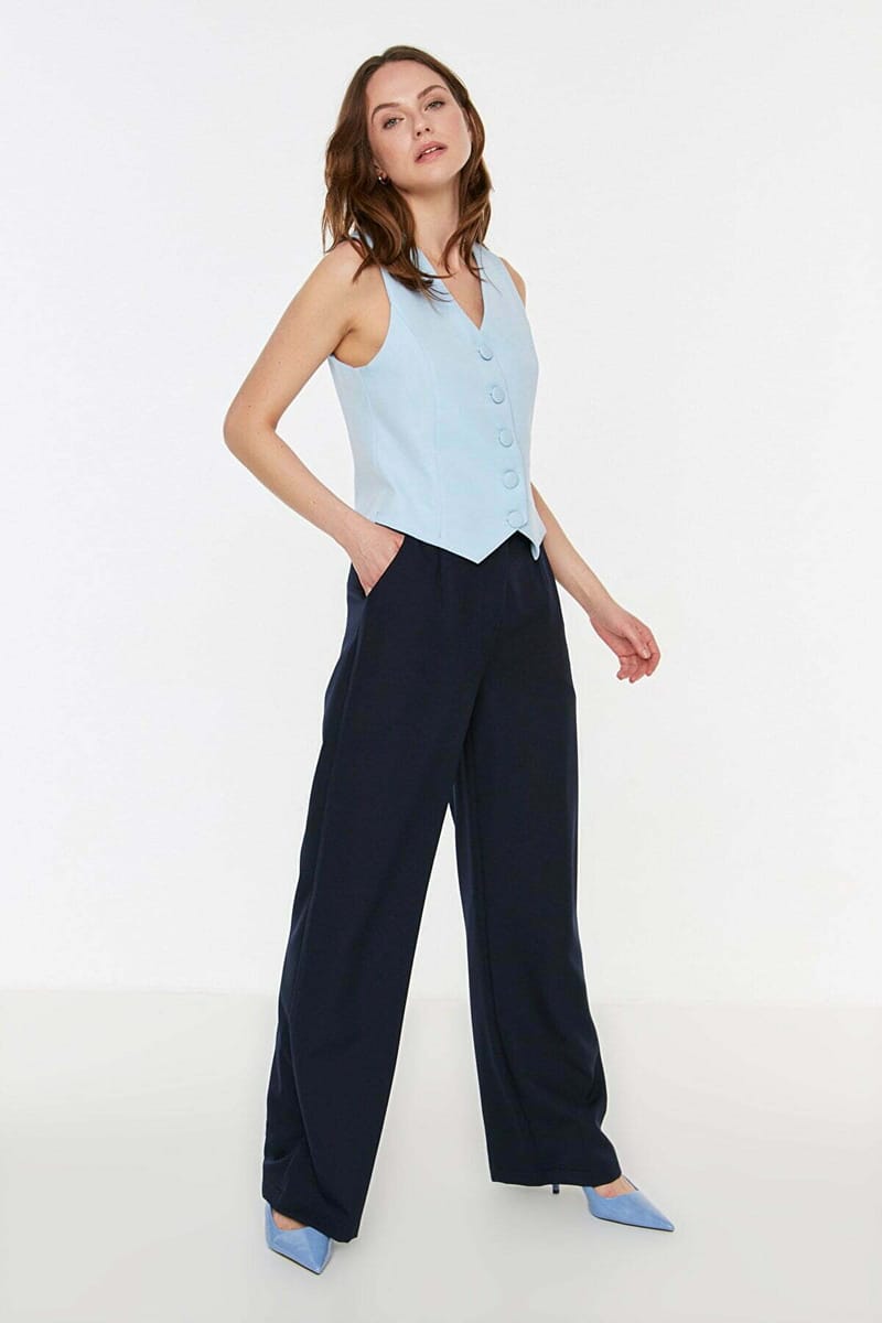 Navy Straight Blue Wide Leg Women's Pants Navy Straight Blue Wide Leg Women's Pants - Trousers 45
