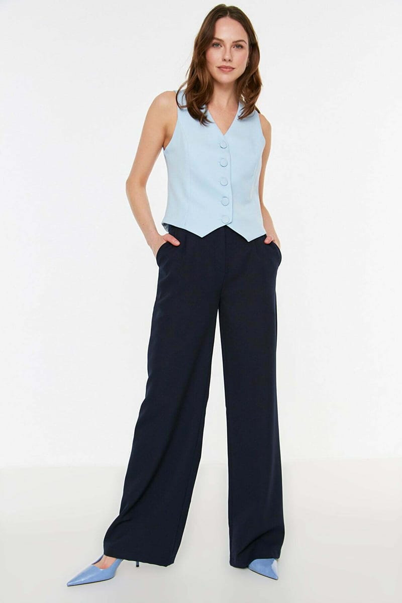 Navy Straight Blue Wide Leg Women's Pants Navy Straight Blue Wide Leg Women's Pants - Trousers 46