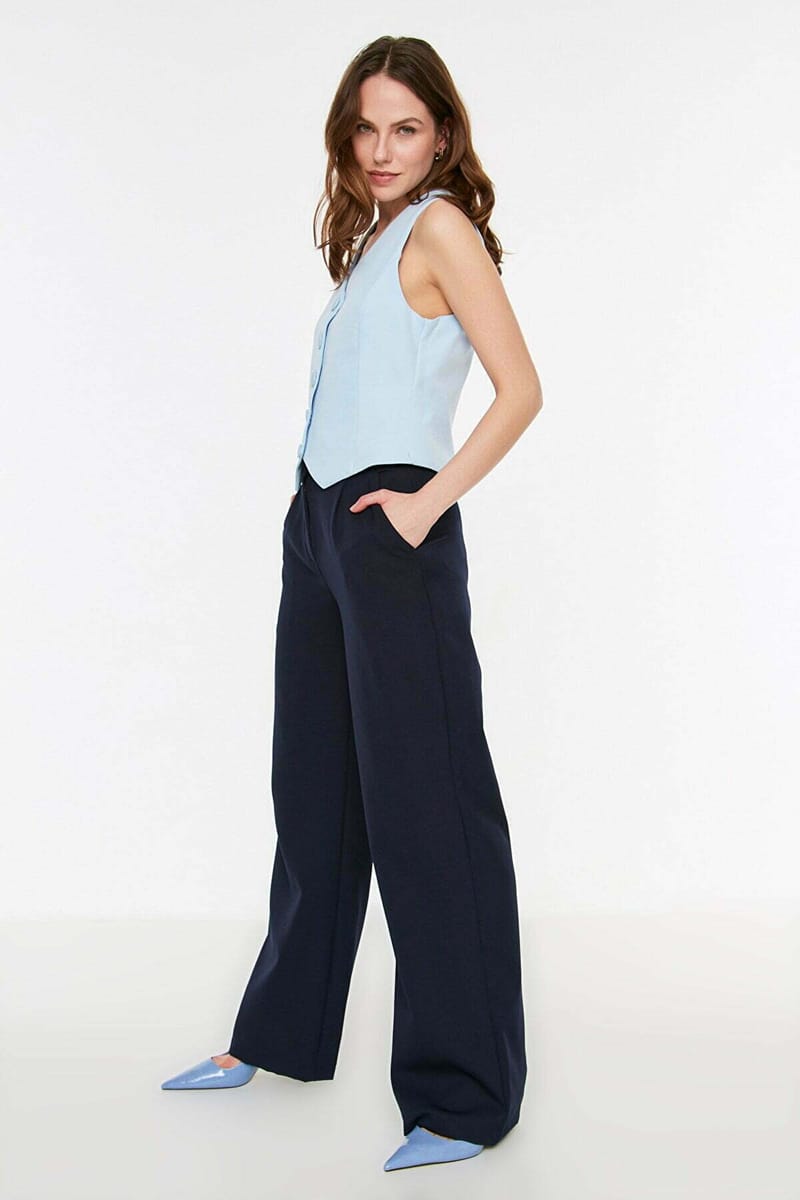 Navy Straight Blue Wide Leg Women's Pants Navy Straight Blue Wide Leg Women's Pants - Trousers 47