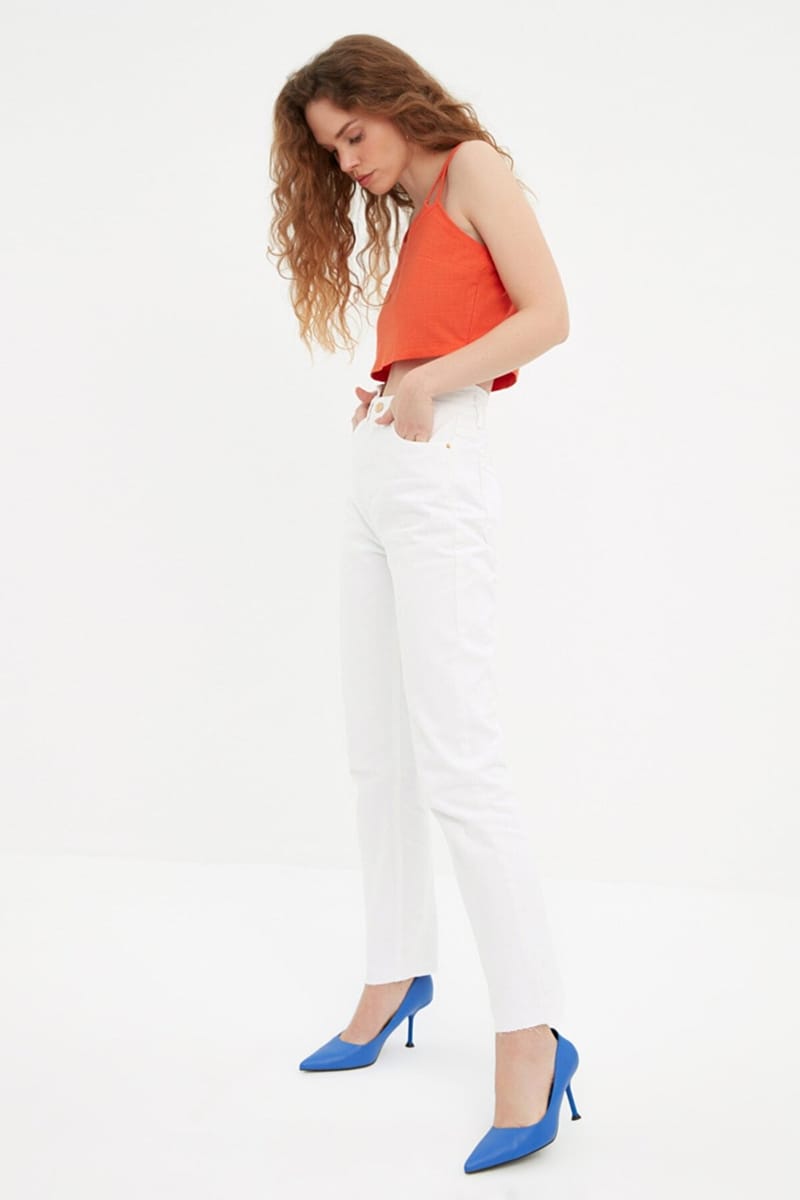 White High Waist Mom Women's Jeans - Mom Jeans 22