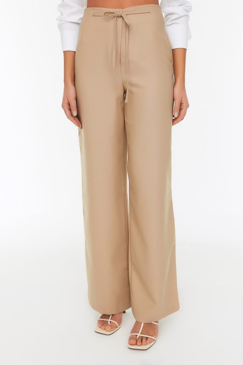 Beige Straight Wide Leg Women's Trouser - Trousers 23