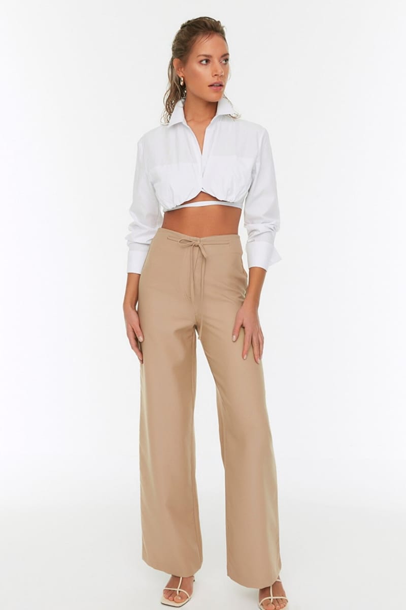 Beige Straight Wide Leg Women's Trouser - Trousers 20