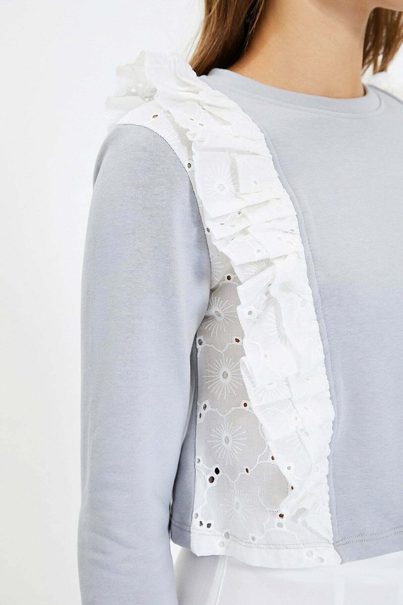 Lace Detail Sweatshirt - Sweatshirts 21