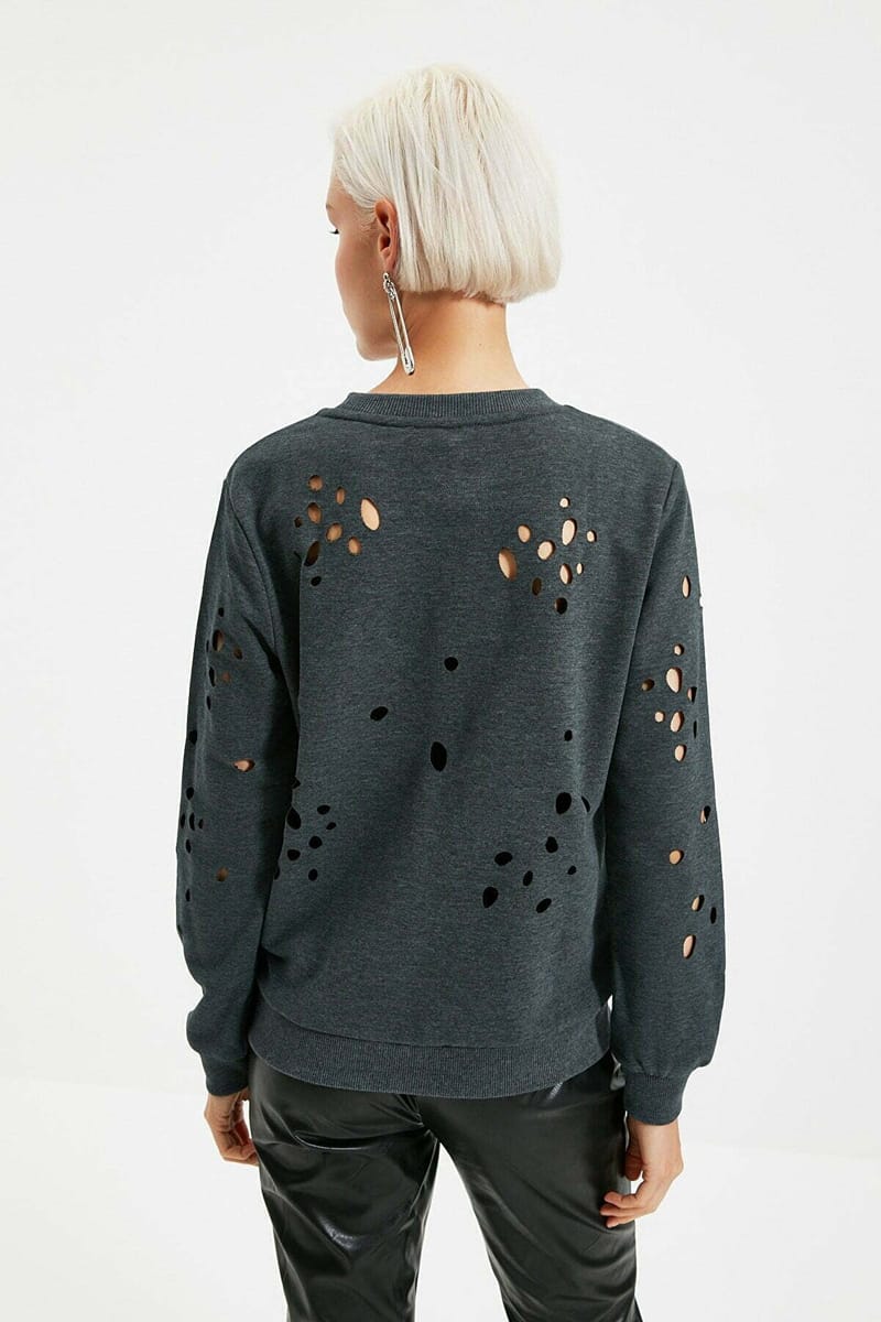 Crew Neck Cut Out Detail Sweatshirt Crew Neck Cut Out Detail Sweatshirt - Sweatshirts 24