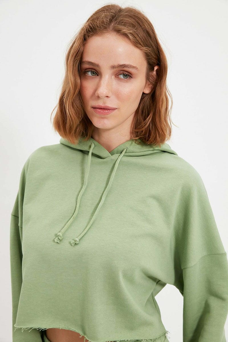 Mint Knitted Cropped Women's Hoodie - Hoodies 17