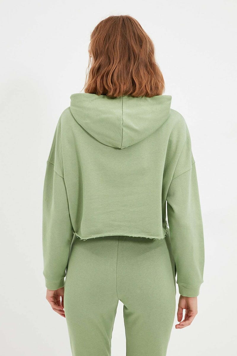 Mint Knitted Cropped Women's Hoodie - Hoodies 19
