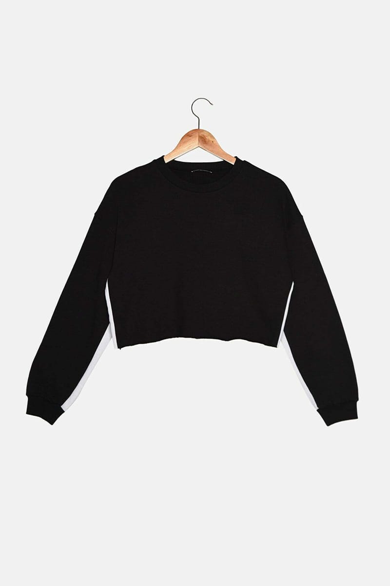 Crew Neck Knitted Cropped Women's Sweatshirt - Sweatshirts 54