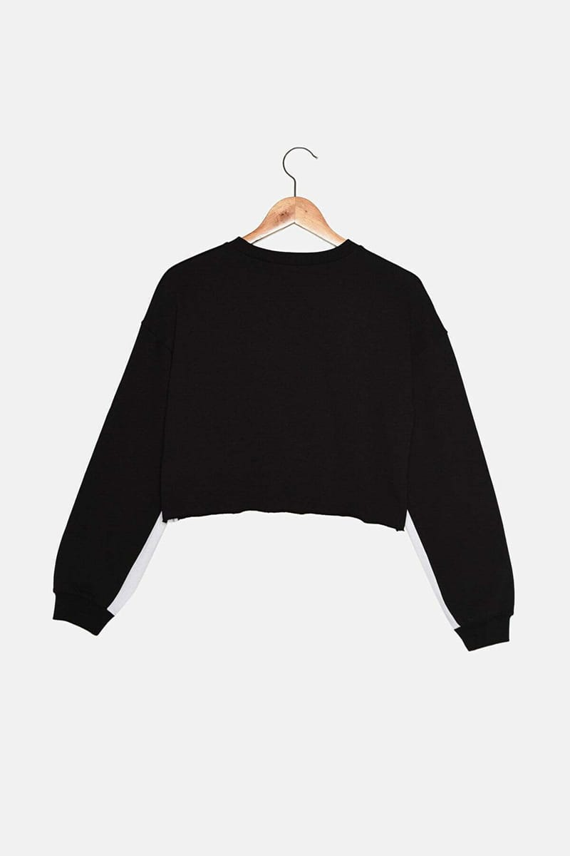 Crew Neck Knitted Cropped Women's Sweatshirt - Sweatshirts 55