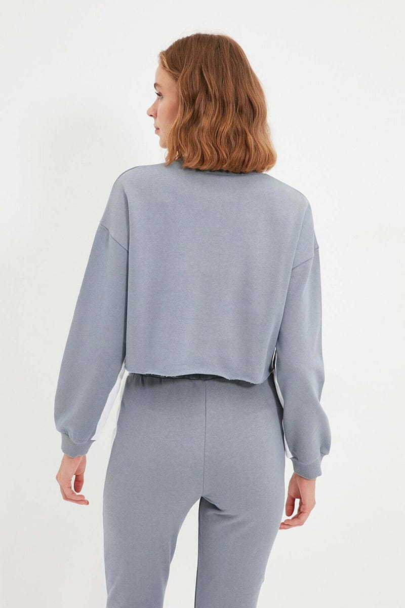 Crew Neck Knitted Cropped Women's Sweatshirt - Sweatshirts 32