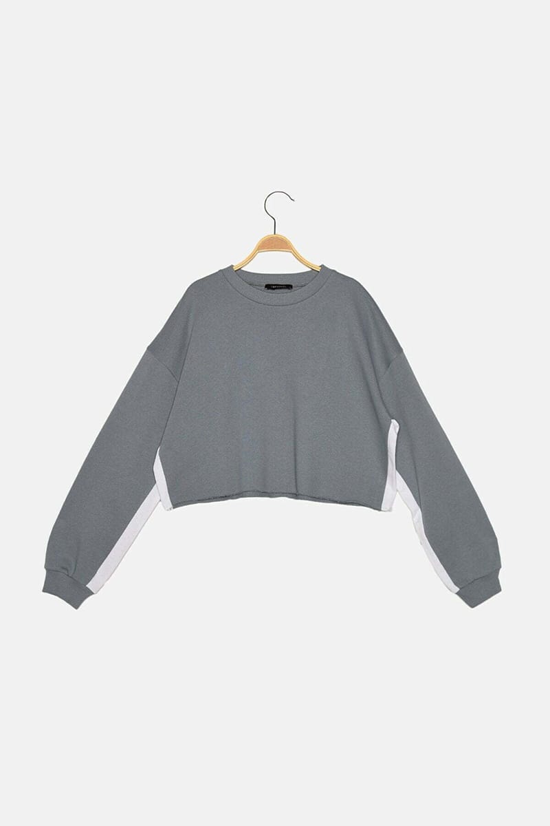 Crew Neck Knitted Cropped Women's Sweatshirt - Sweatshirts 33
