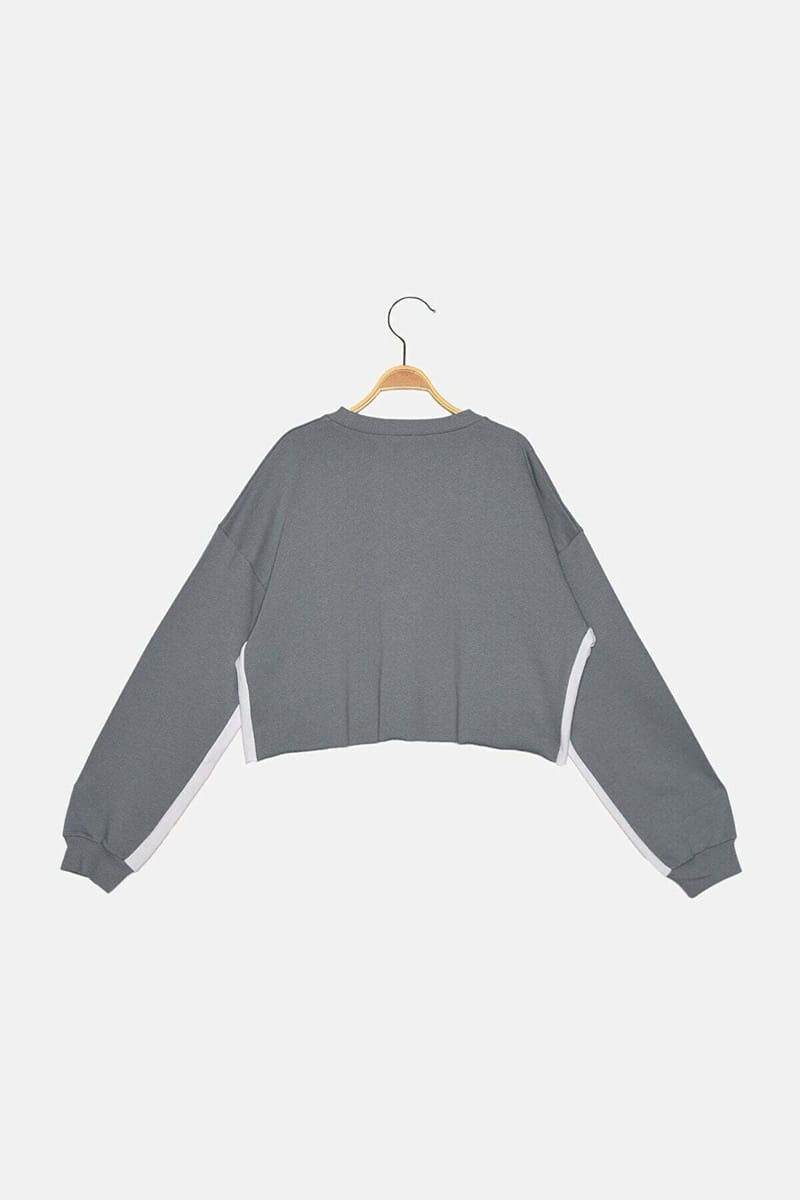 Crew Neck Knitted Cropped Women's Sweatshirt - Sweatshirts 34