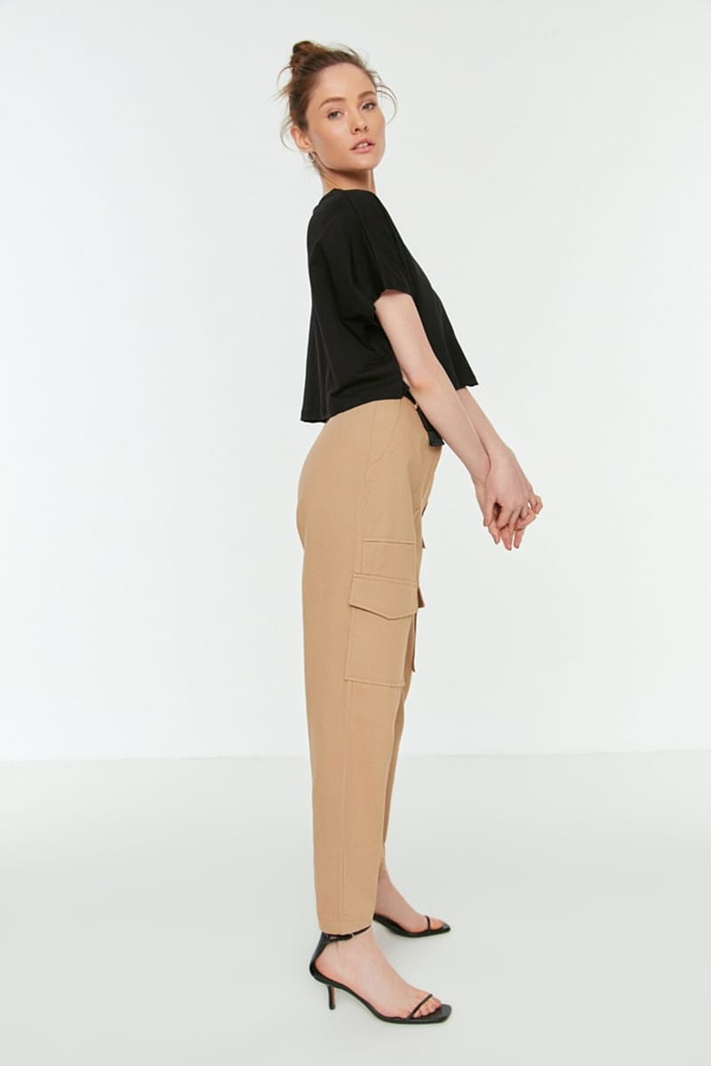 Beige Cargo Pocket Detail Women's Pants - Relaxed Pants 21