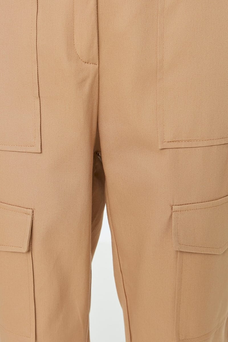 Beige Cargo Pocket Detail Women's Pants - Relaxed Pants 23