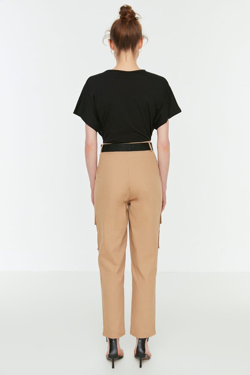 Beige Cargo Pocket Detail Women's Pants - Relaxed Pants 24
