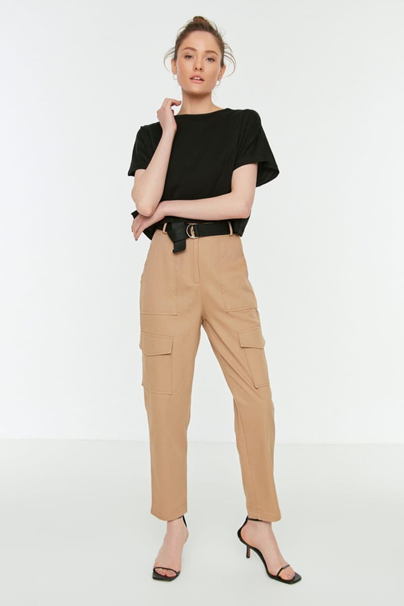 Beige Cargo Pocket Detail Women's Pants - Relaxed Pants 20