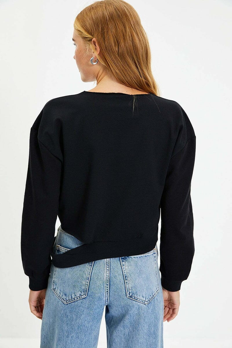 Graphic Knitted Cut Out Women's Sweatshirt - Sweatshirts 65
