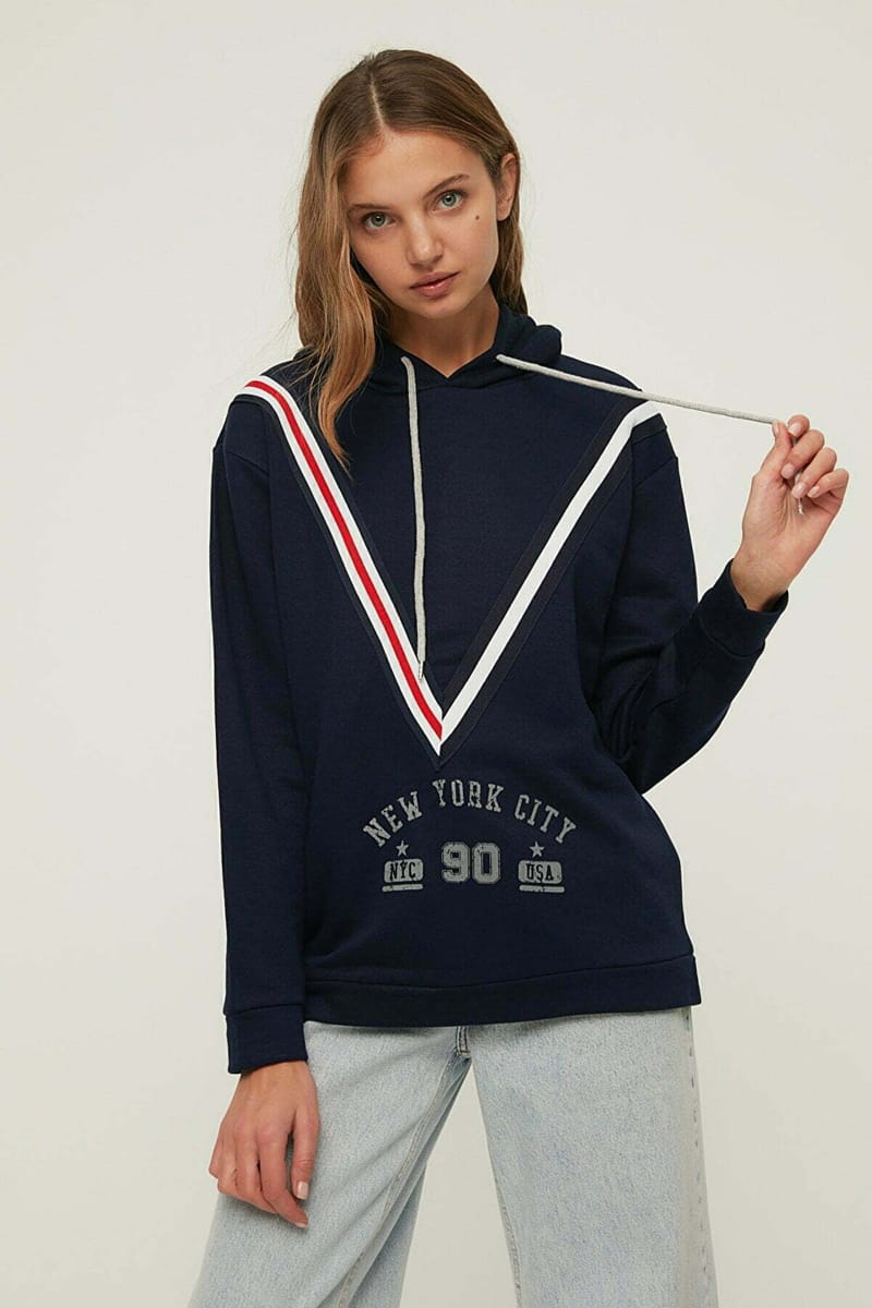 Stripe Detail Printed Hooded Knitted Sweatshirt Stripe Detail Printed Hooded Knitted Sweatshirt - Hoodies 40