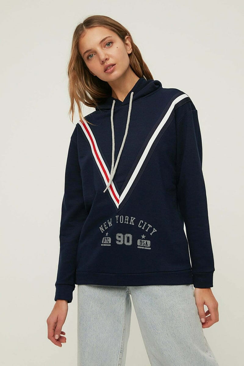 Stripe Detail Printed Hooded Knitted Sweatshirt Stripe Detail Printed Hooded Knitted Sweatshirt - Hoodies 41