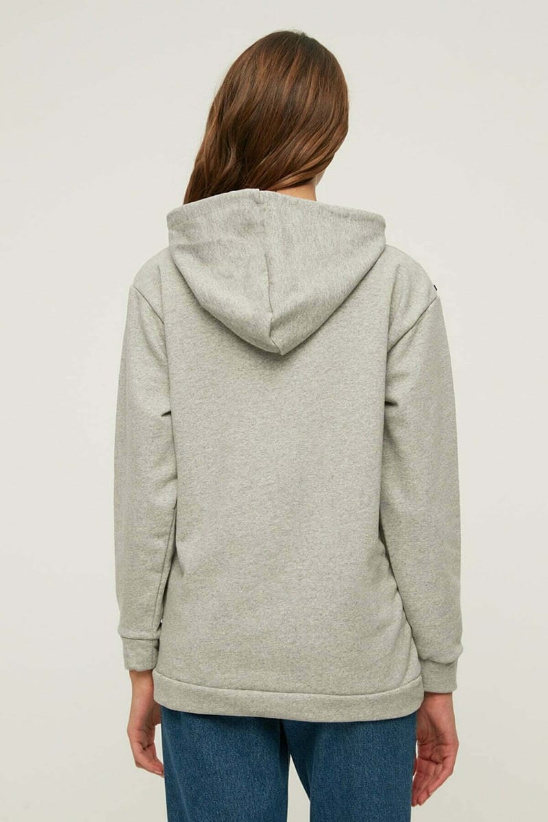 Stripe Detail Printed Hooded Knitted Sweatshirt - Hoodies 24