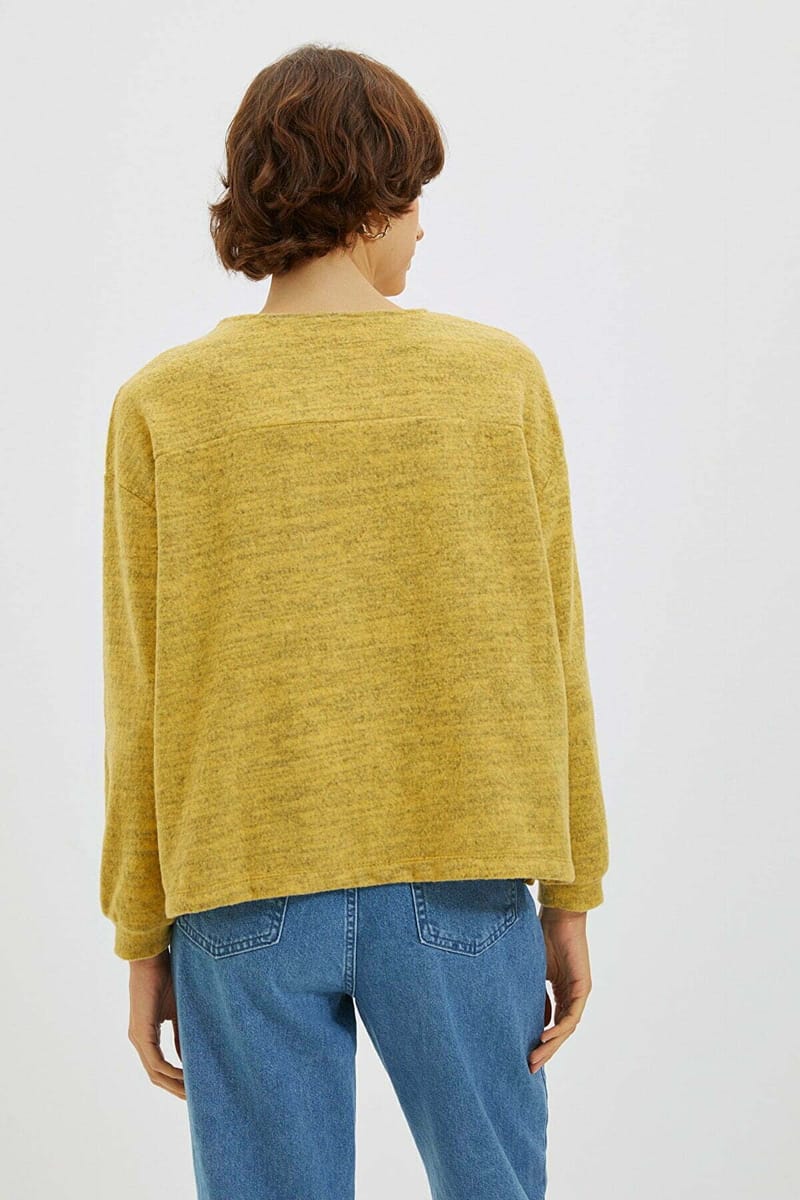 Yellow Chest Embroidered Knitted Women's Sweatshirt - Sweatshirts 24