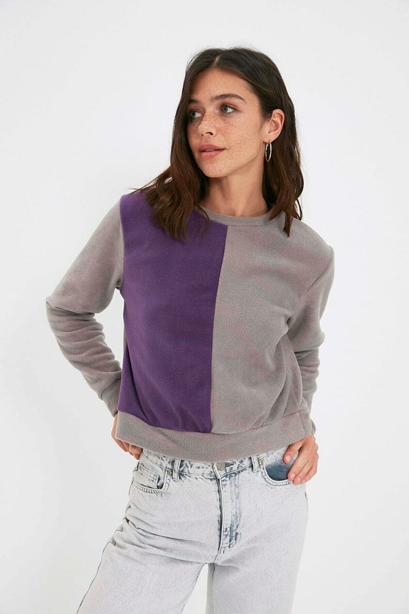 Two Tone Color Block Knitted Women's Sweatshirt - Sweatshirts 26