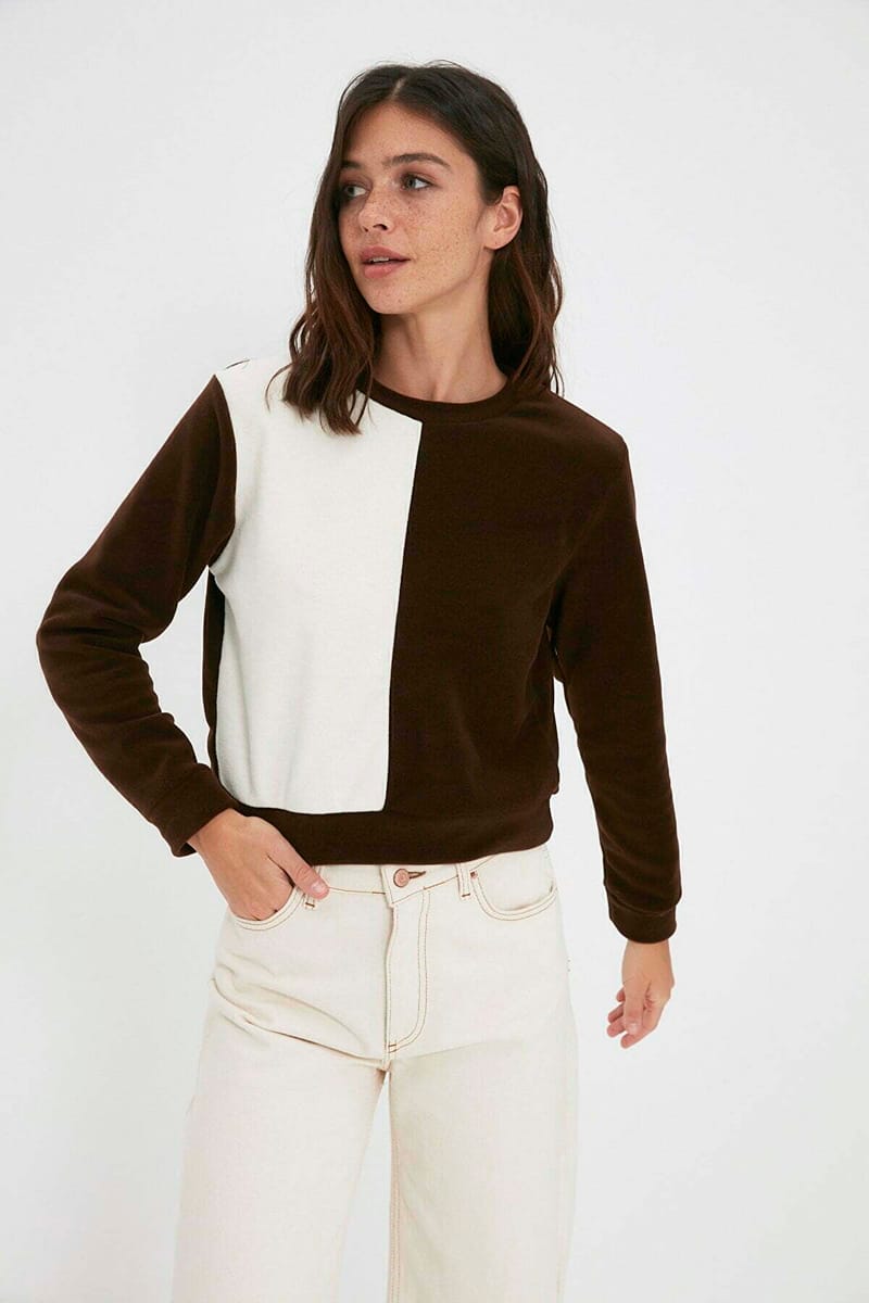 Two Tone Color Block Knitted Women's Sweatshirt Two Tone Color Block Knitted Women's Sweatshirt - Sweatshirts 45