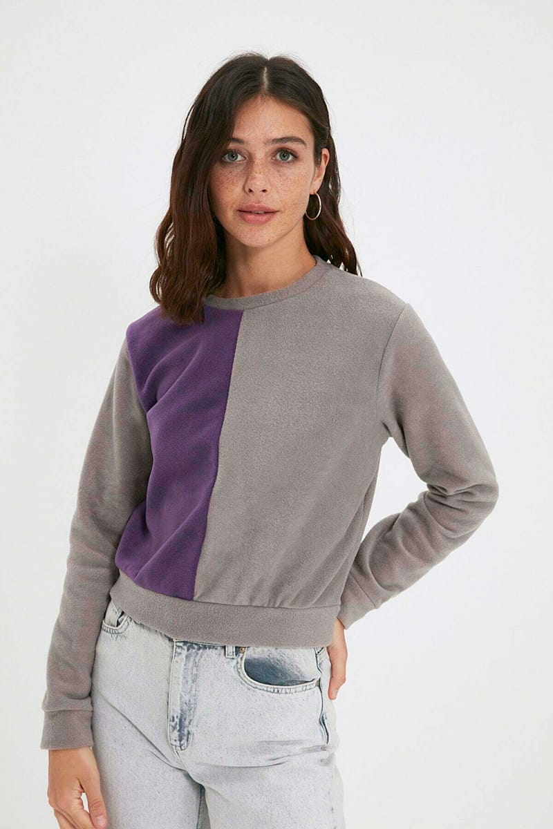 Two Tone Color Block Knitted Women's Sweatshirt - Sweatshirts 25