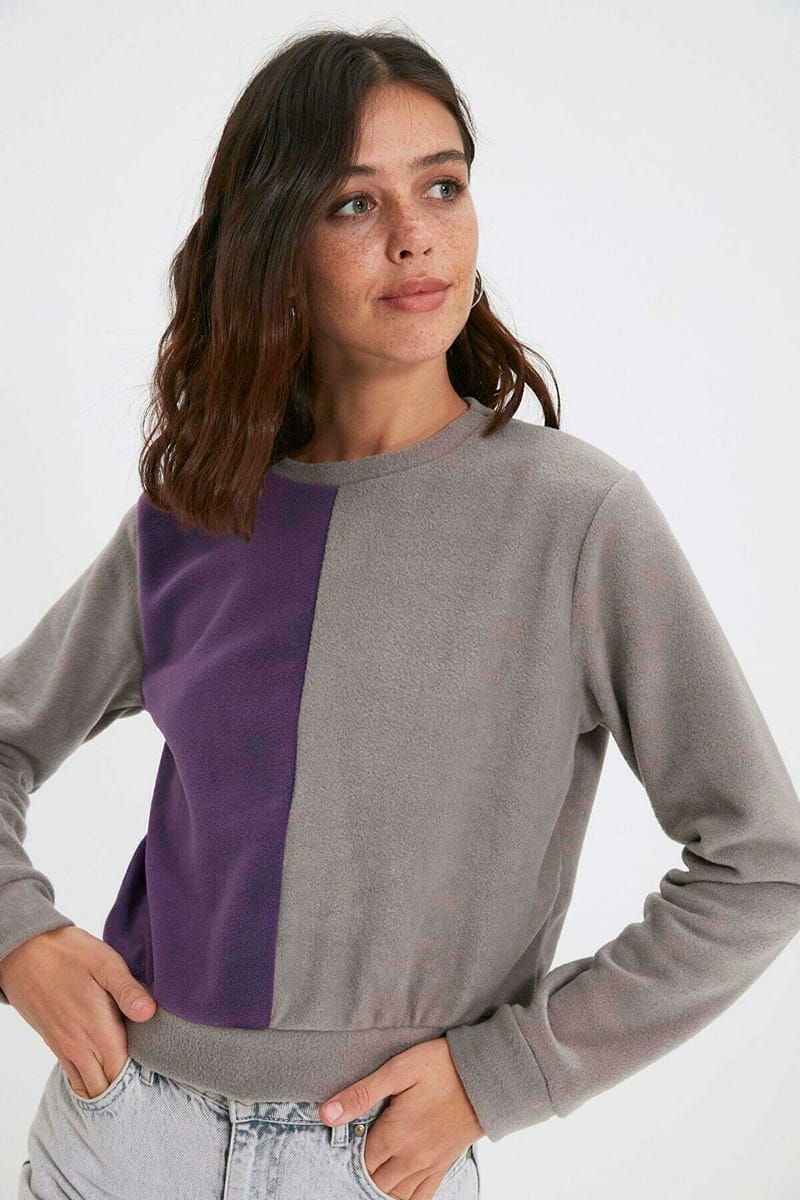 Two Tone Color Block Knitted Women's Sweatshirt - Sweatshirts 28