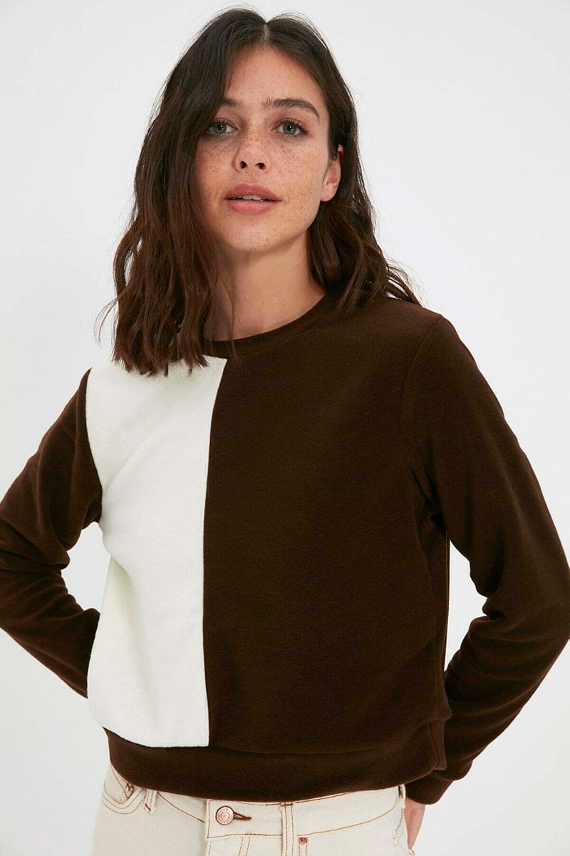 Two Tone Color Block Knitted Women's Sweatshirt Two Tone Color Block Knitted Women's Sweatshirt - Sweatshirts 48