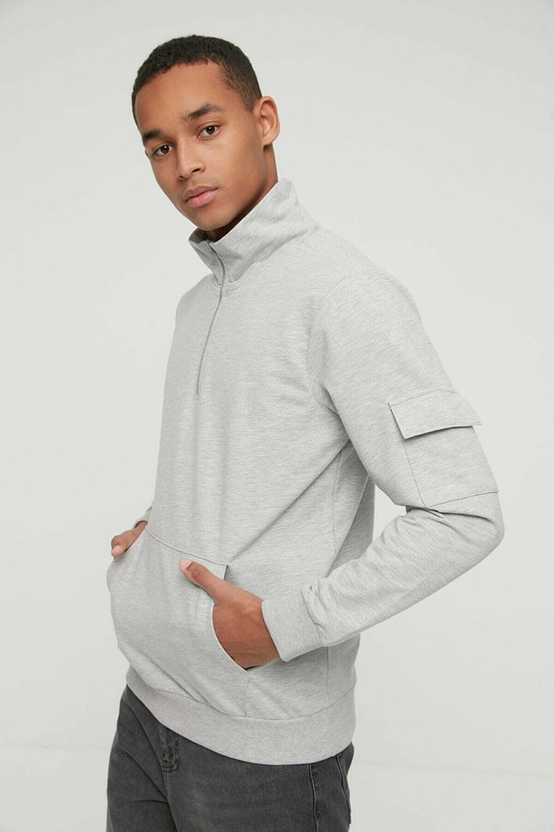 Zip Detail Sleeve Pocket Sweatshirt - Sweatshirts 21