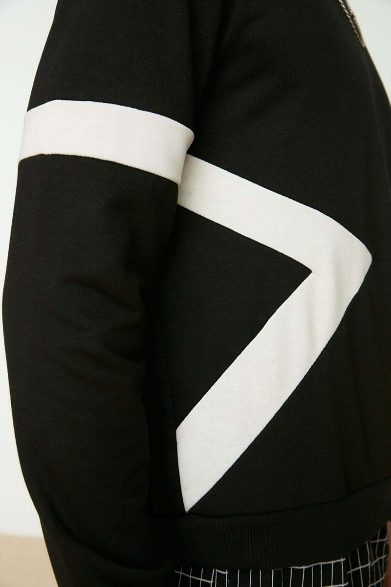 Stripe Detail Black Sweatshirt - Sweatshirts 26