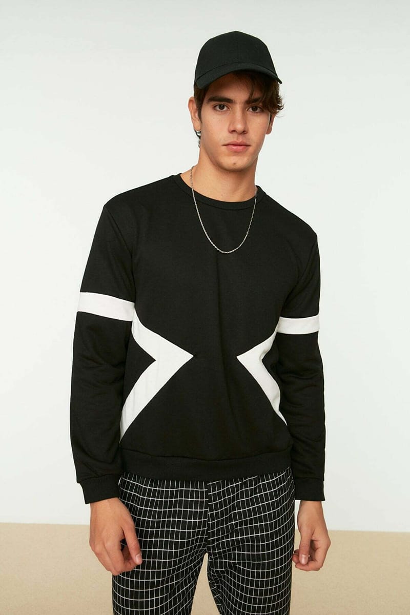 Stripe Detail Black Sweatshirt - Sweatshirts 28