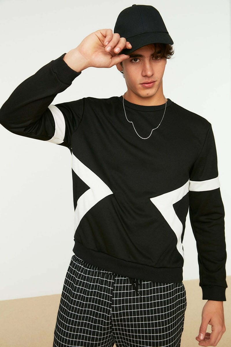 Stripe Detail Black Sweatshirt - Sweatshirts 24