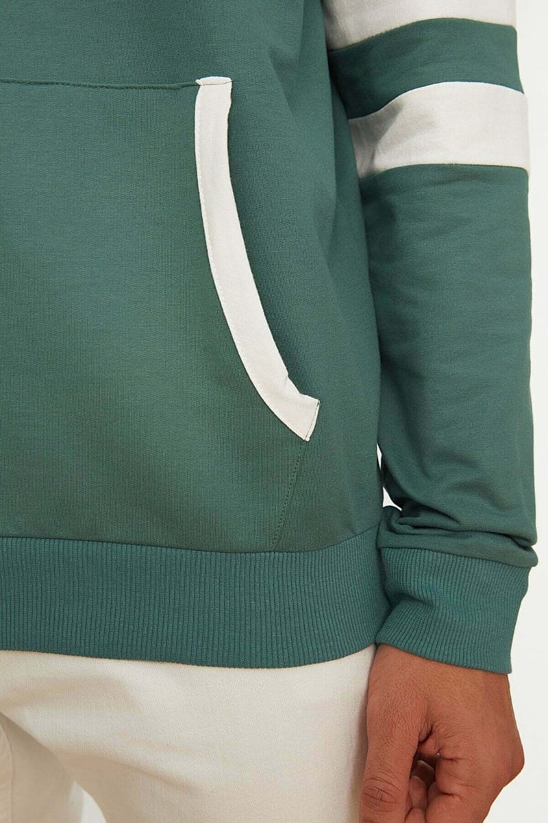 Green Color Block Front Pocket Men's Hoodie - Hoodies 23