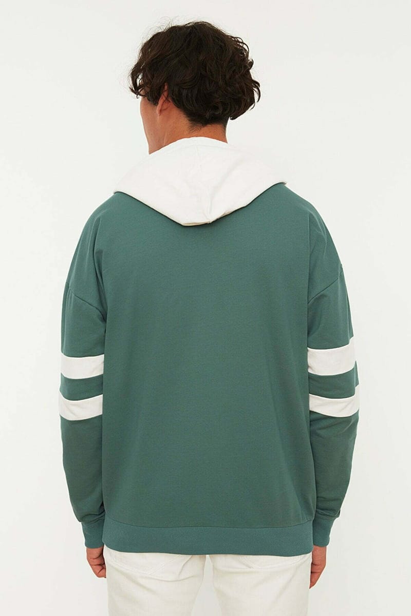 Green Color Block Front Pocket Men's Hoodie - Hoodies 24
