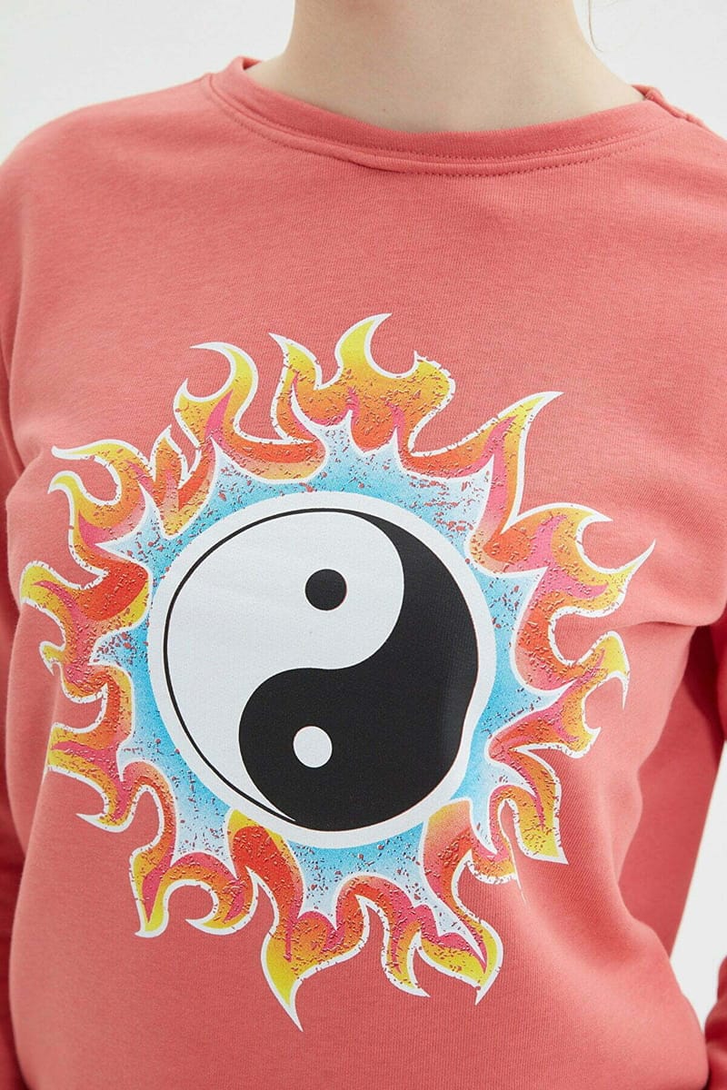 Pink Front Crew Neck Graphic Print Women's Sweatshirt - Sweatshirts 22