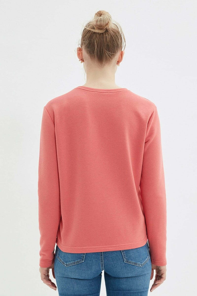 Pink Front Crew Neck Graphic Print Women's Sweatshirt - Sweatshirts 24