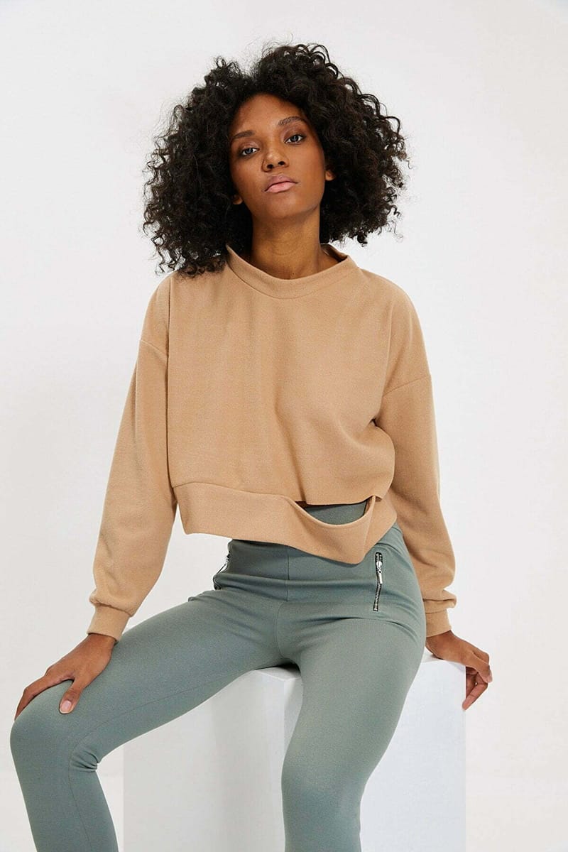 Crop Cut Detail Fabric Knitted Sweatshirt - Sweatshirts 25