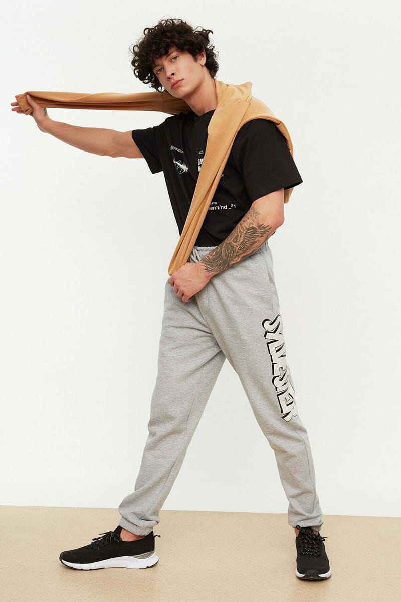 Grey Essential Printed Men's Sweatpants - Sweatpants 21