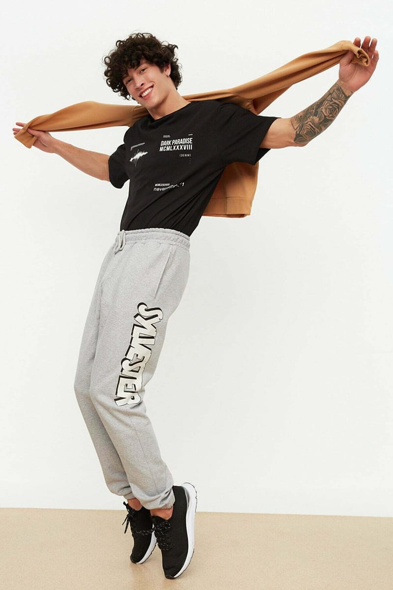 Grey Essential Printed Men's Sweatpants - Sweatpants 22