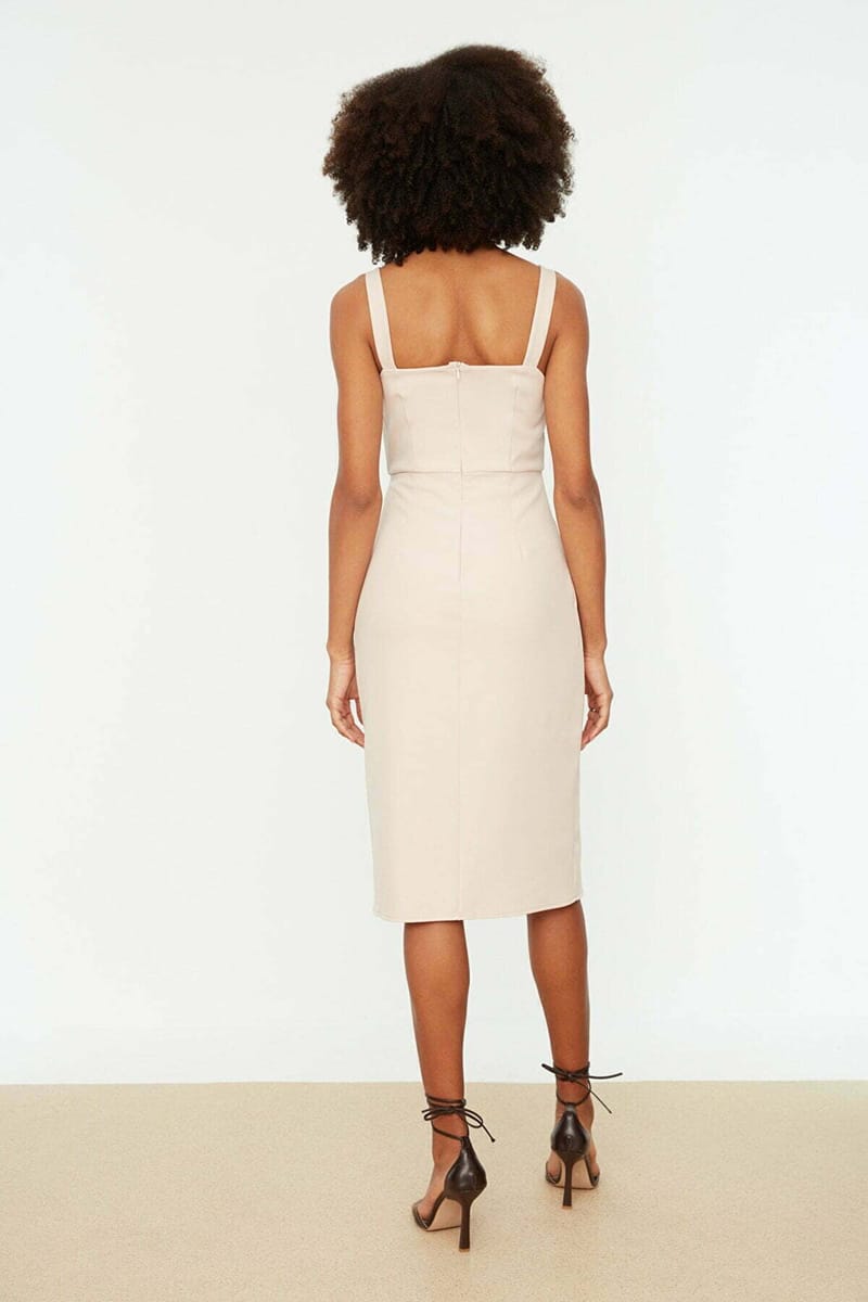 Square Neck Hip High Slit Lace Up Detail Women's Dress Square Neck Hip High Slit Lace Up Detail Women's Dress - Midi Dresses 34