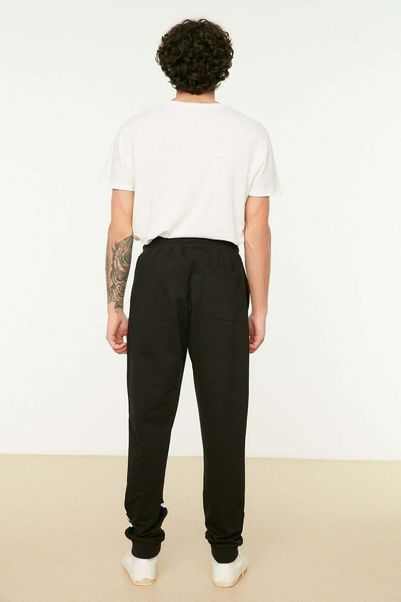 Black Cuffed Printed Men's Sweatpants - Sweatpants 24