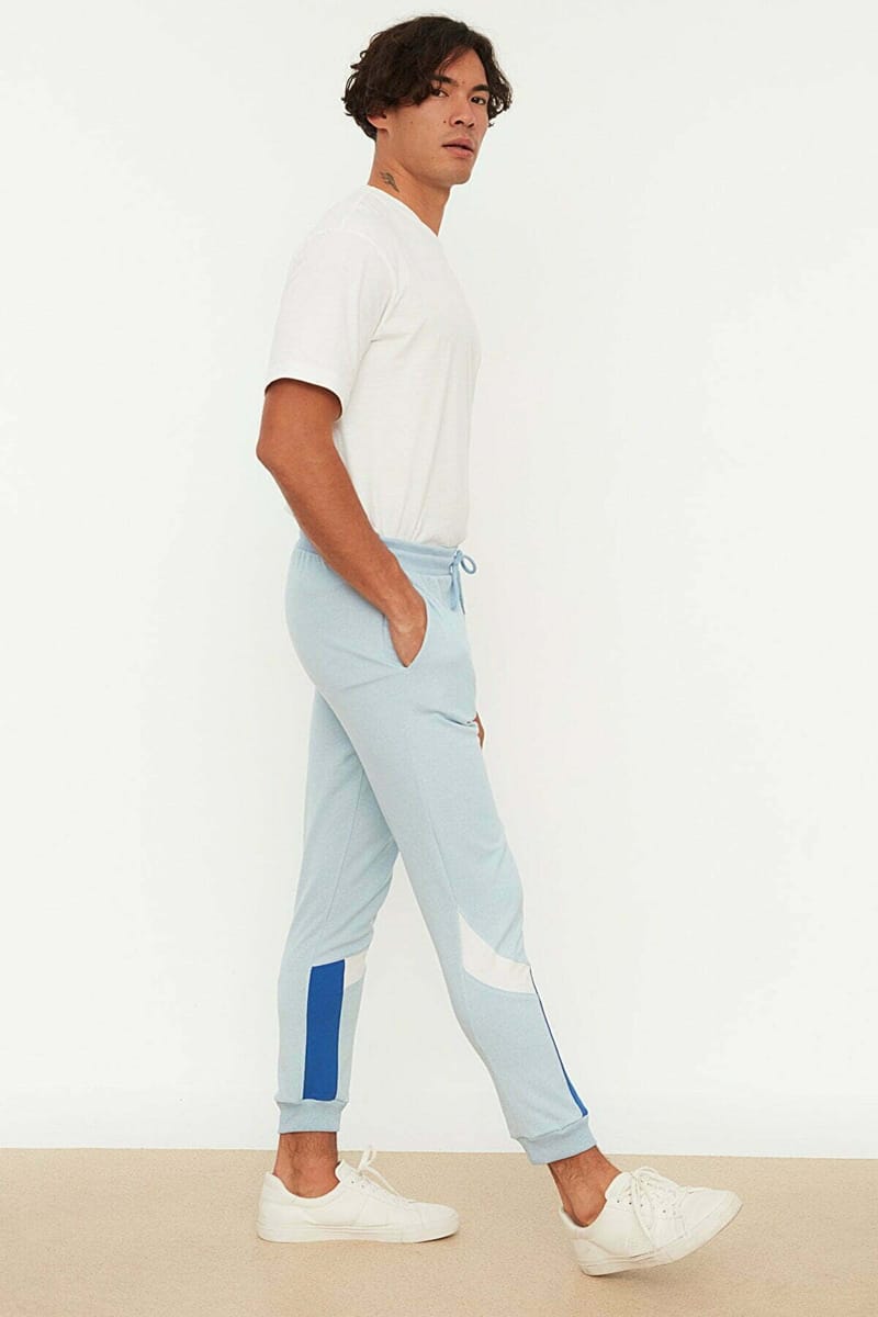 Baby Blue Drawstring Cuffed Men's Sweatpants - Sweatpants 21
