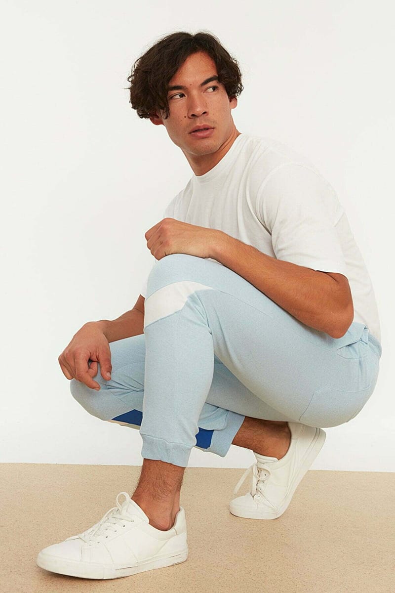 Baby Blue Drawstring Cuffed Men's Sweatpants - Sweatpants 22