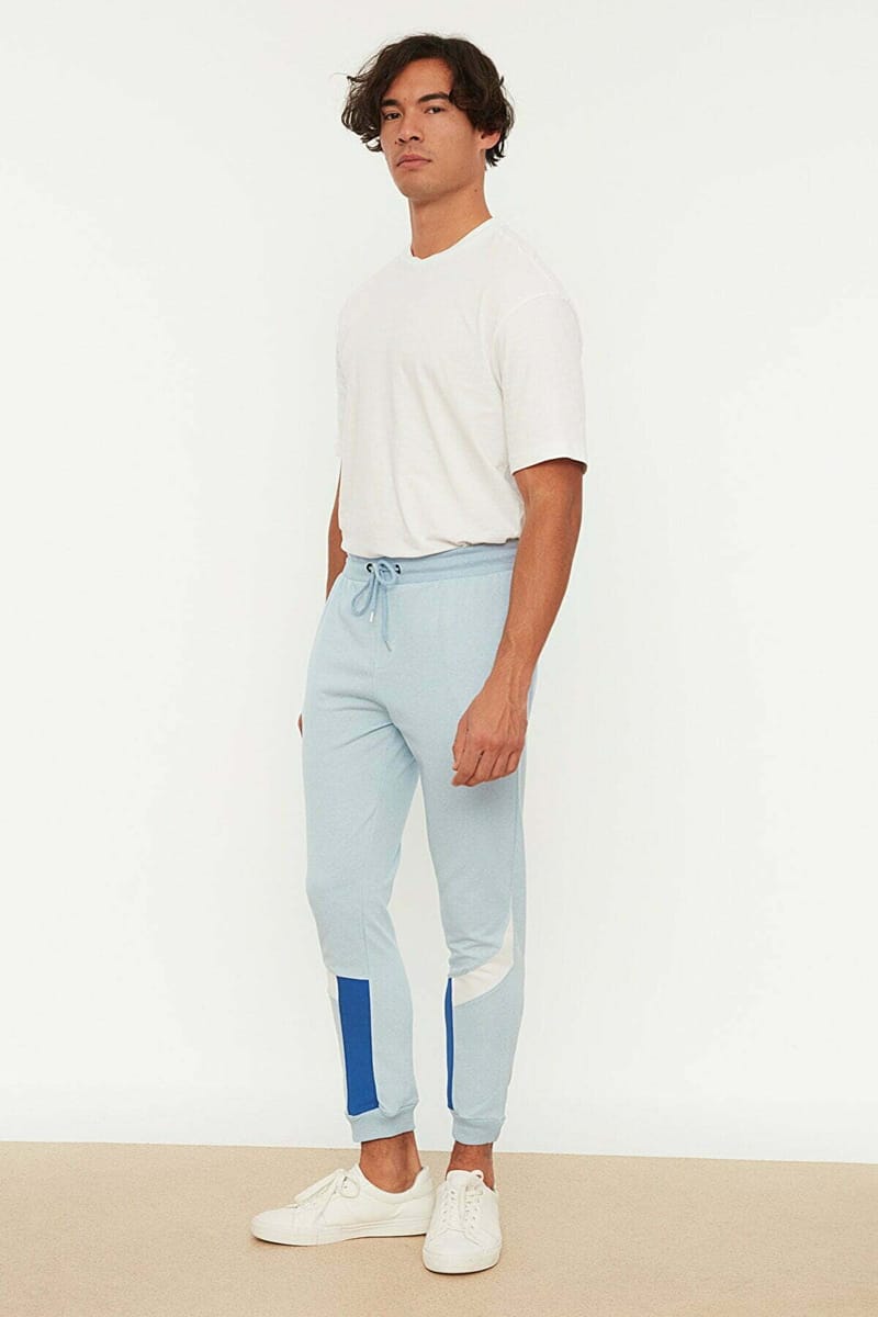 Baby Blue Drawstring Cuffed Men's Sweatpants - Sweatpants 20