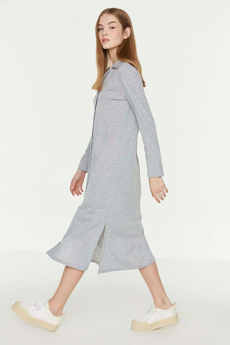 Slit Button Detail Dress - Midi Dresses 21