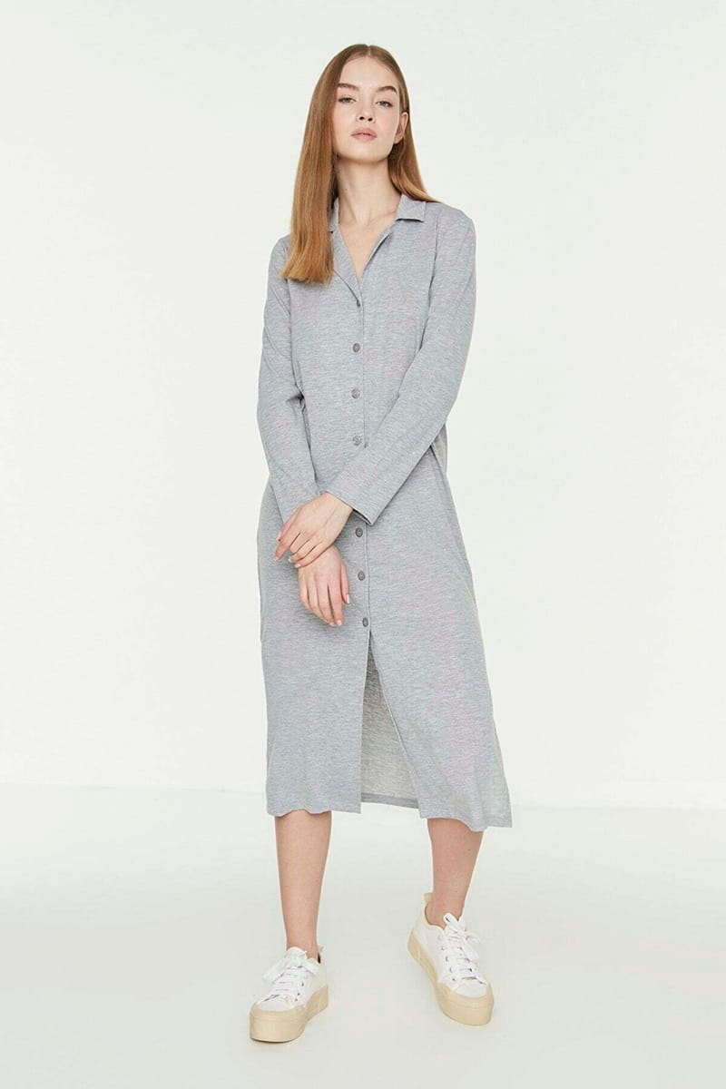 Slit Button Detail Dress - Midi Dresses 22
