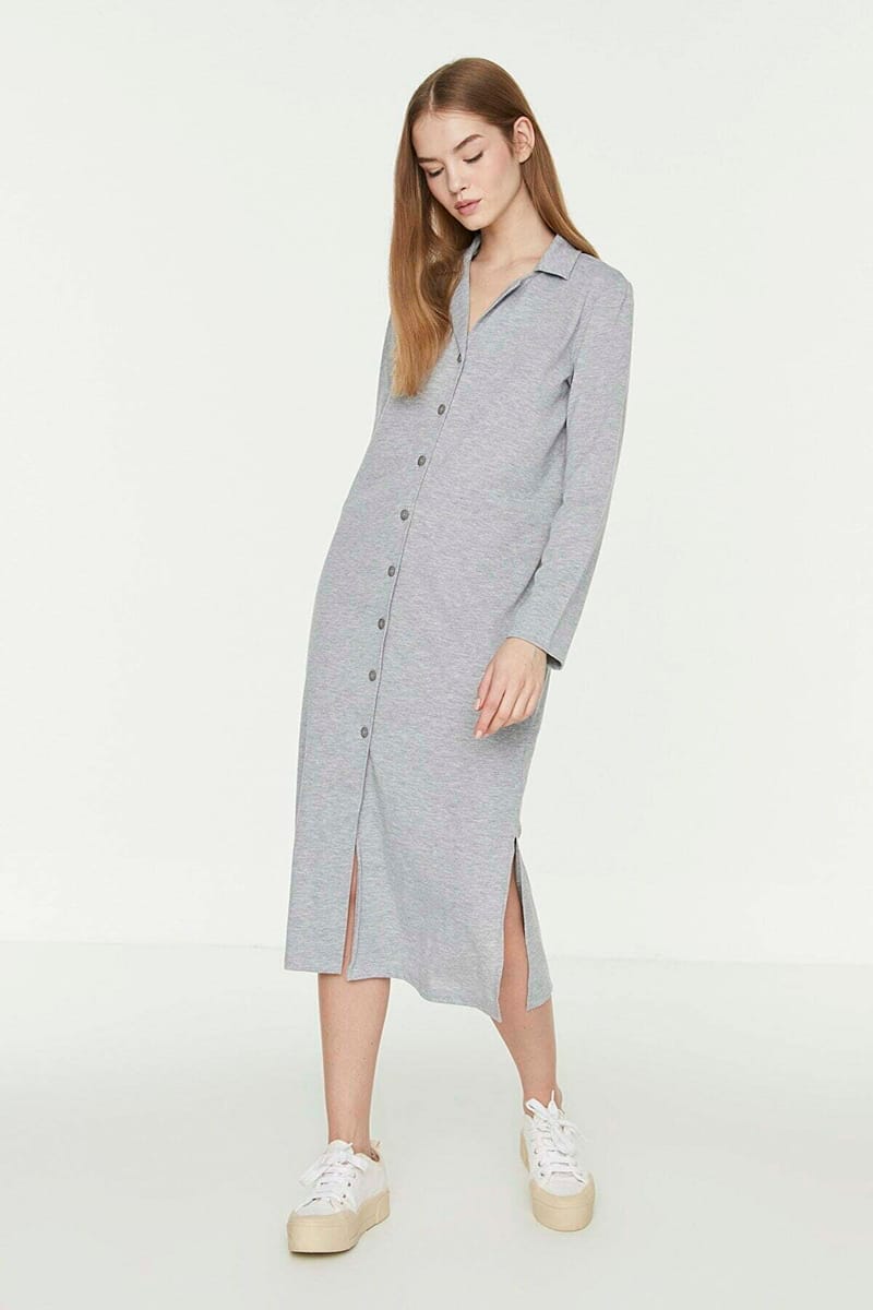 Slit Button Detail Dress - Midi Dresses 20