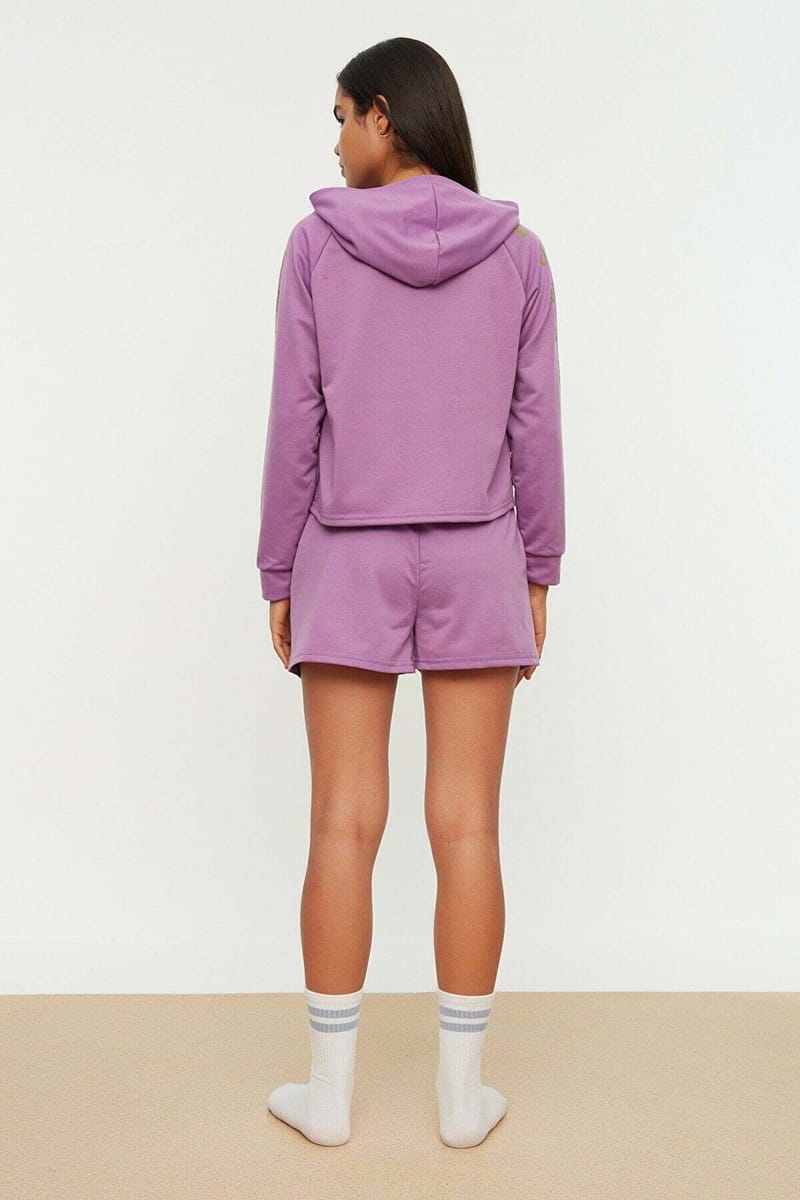 Purple Sleeve Print Knitted Pyjama Hoodie And Shorts Women's Set Purple Sleeve Print Knitted Hoodie And Shorts Women's Set - Co-ord Sets 28